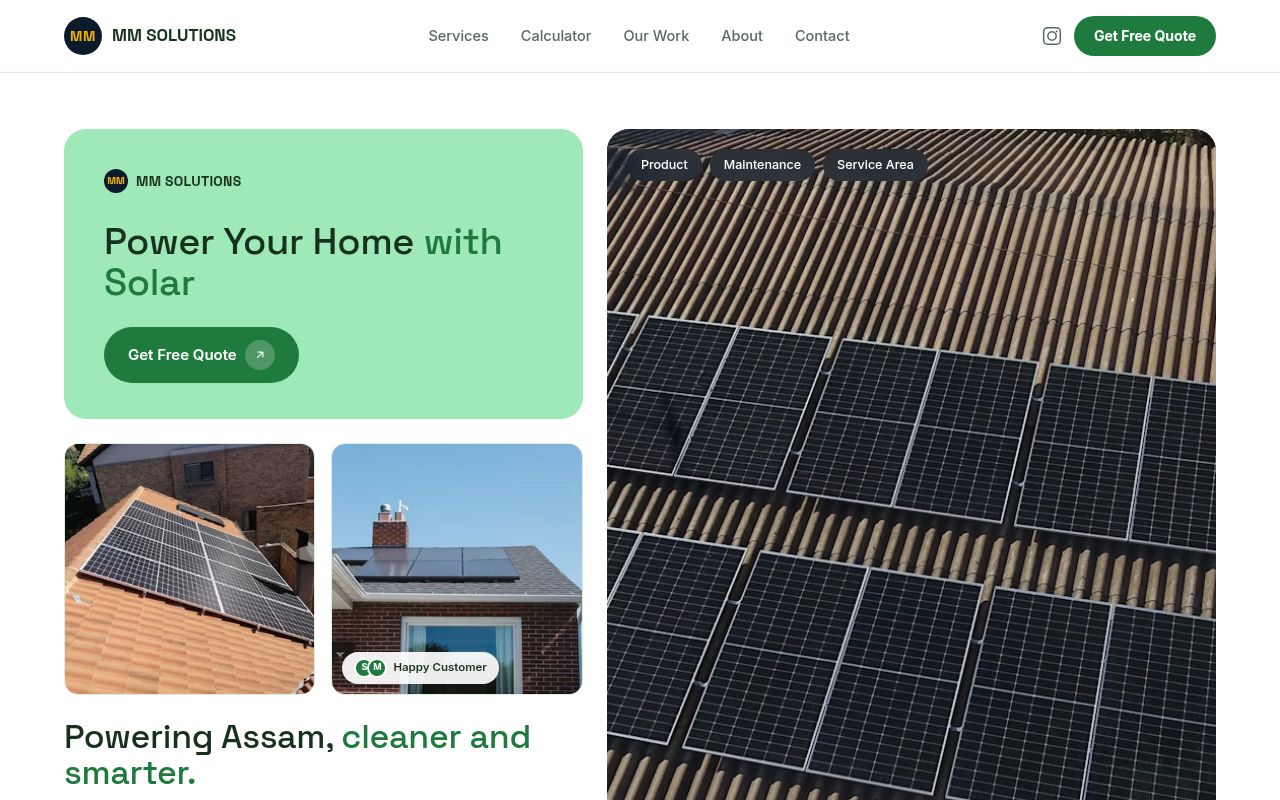 Screenshot of MM Solutions — Solar Installation Service Site